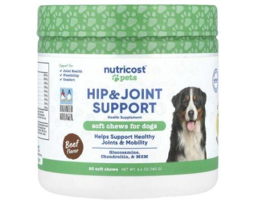 Nutricost, Pets, Hip & Joint Support, For Dogs, Beef, 60 Soft Chews, 6.4 oz (180 g)