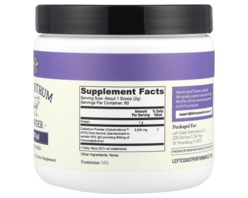 Left Coast Performance, Colostrum Powder, Unflavored, 4.23 oz (120 g)