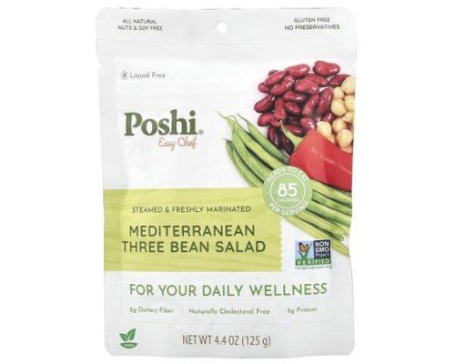 Poshi, Easy Chef, Mediterranean Three Bean Salad, 4.4 oz (125 g)