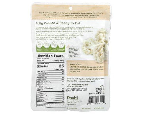 Poshi, Easy Chef, Cauliflower With Salt & Black Pepper, 4.4 oz (125 g)