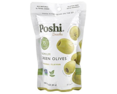Poshi, Snacks, Premium Green Olives, Original, 3 oz (85 g)