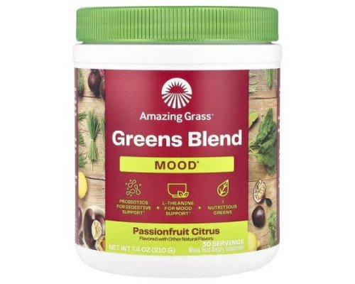 Amazing Grass, Greens Blend, Mood, Passionfruit Citrus, 7.4 oz (210 g)