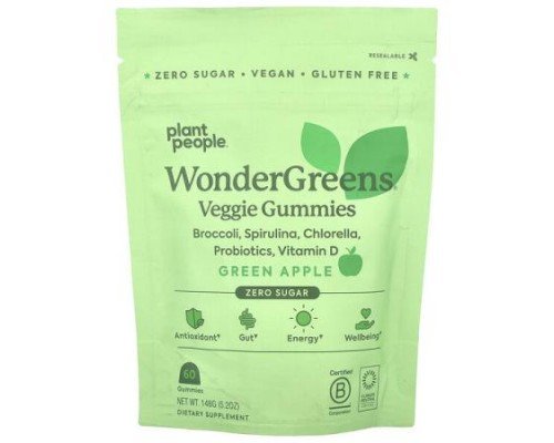 Plant People, WonderGreens®, Veggie Gummies, Green Apple, 60 Gummies