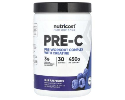 Nutricost, Performance, Pre-C, Pre-Workout Complex With Creatine, Blue Raspberry, 1 lb (450 g)