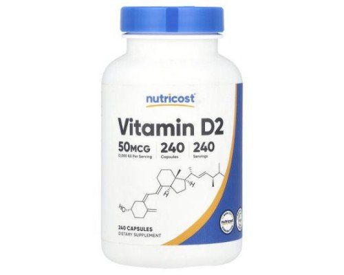 Nutricost, Vitamin D2, 50 mcg (2,000 IU), 240 Capsules