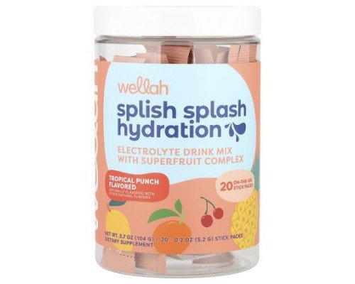 Wellah, Splish Splash Hydration, Tropical Punch, 20 Stick Packs, 0.2 oz (5.2 g) Each