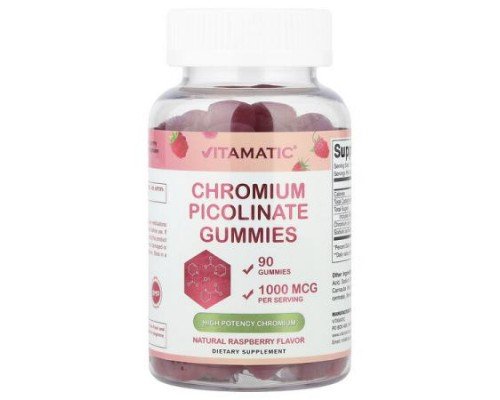 Vitamatic, Chromium Picolinate Gummies, Raspberry, 90 Gummies