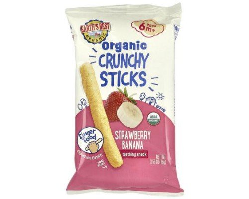 Earth's Best, Organic Crunchy Sticks, 6+ Months, Strawberry Banana, 0.56 oz (16 g)