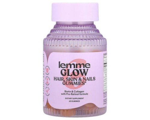 Lemme, Glow, Hair, Skin & Nails Gummies, Peach, 60 Gummies