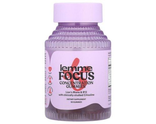 Lemme, Focus, Concentration Gummies, Strawberry, 50 Gummies