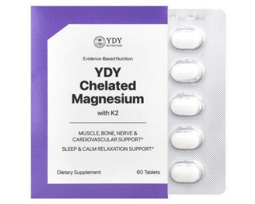 YDY, Chelated Magnesium With K2, 60 Tablets