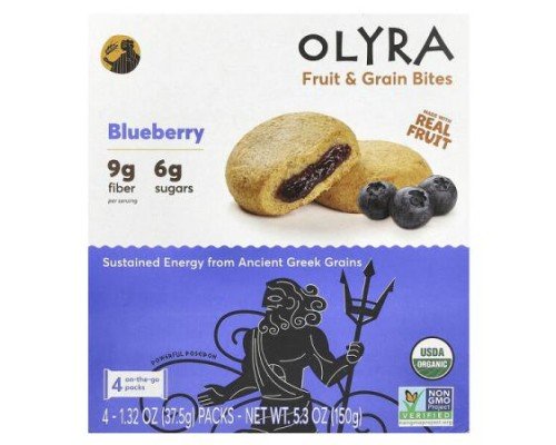 Olyra, Fruit & Grain Bites, Blueberry, 4 Packs, 1.32 oz (37.5 g) Each