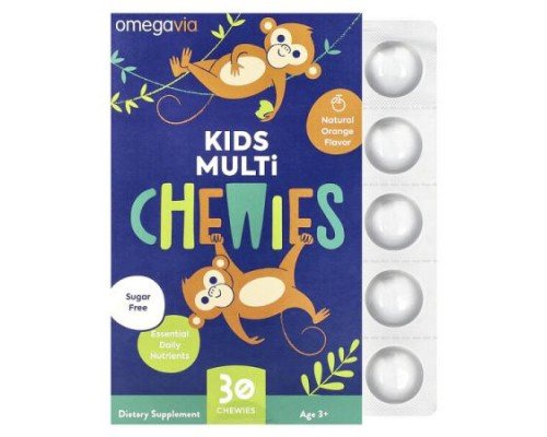OmegaVia, Kids Multi Chewies, Age 3+, Natural Orange, 30 Chewies