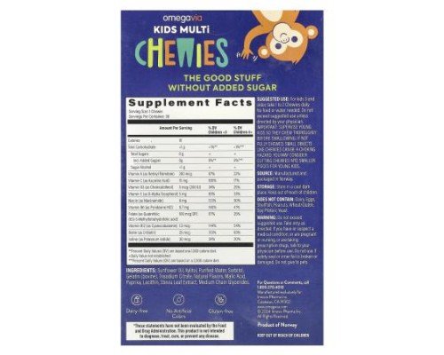OmegaVia, Kids Multi Chewies, Age 3+, Natural Orange, 30 Chewies