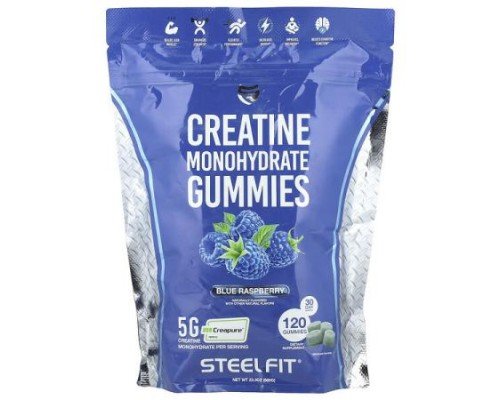 SteelFit, Creatine Monohydrate Gummies, Blue Raspberry, 120 Gummies