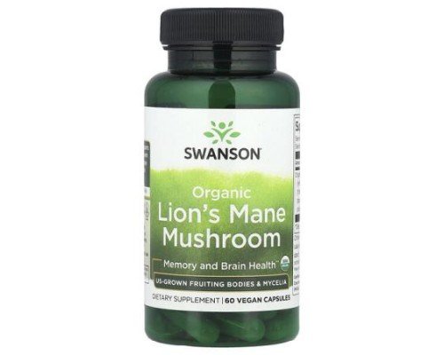 Swanson, Organic Lion's Mane Mushroom, 60 Vegan Capsules (500 mg per Capsule)