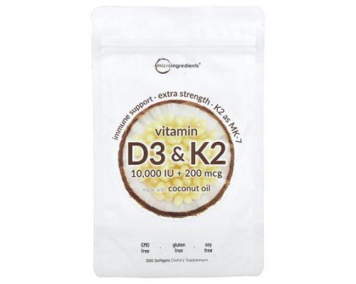 Micro Ingredients, Vitamin D3 & K2, 300 Softgels