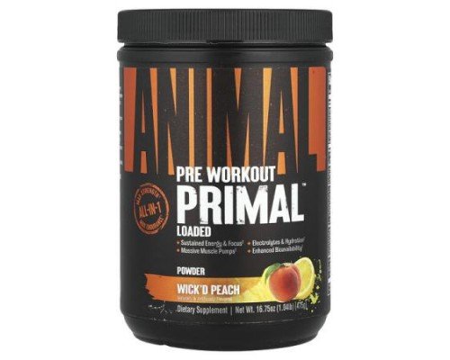 Animal, Pre Workout Primal™ Powder, Wick'd Peach, 1.04 lb (475 g)