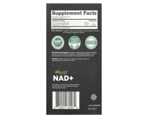 Ageless Foundation Laboratories, NAD+ Boost, 30 Veg Capsules