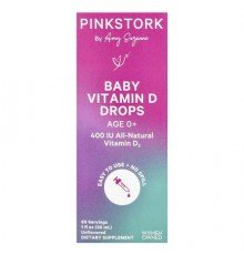 Pink Stork, Baby Vitamin D Drops, Age 0+, Unflavored, 1 fl oz (30 ml)