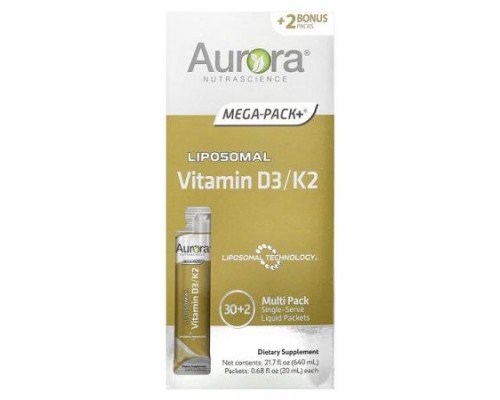 Aurora Nutrascience, Liposomal Vitamin D3/K2, 32 Packets, 0.68 fl oz (20 ml) Each
