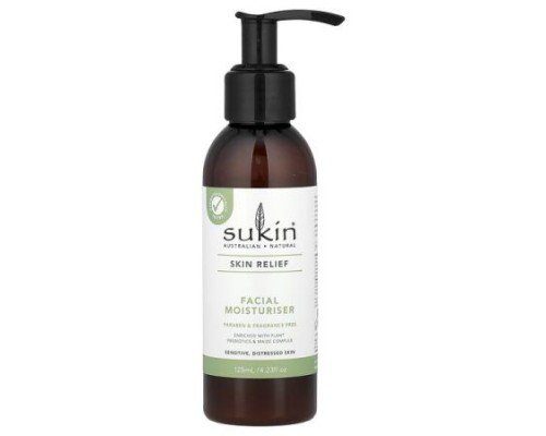 Sukin, Skin Relief, Facial Moisturiser, Sensitive, Distressed Skin, Fragrance Free, 4.23 fl oz (125 ml)