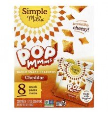 Simple Mills, Pop Mmms™, Baked Snack Crackers, Cheddar, 8 Packs, 0.7 oz (20 g) Each