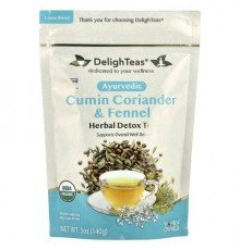 DelighTeas, Ayurvedic Cumin Coriander & Fennel, Herbal Detox Tea, Loose Blend, Caffeine Free, 5 oz (140 g)