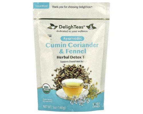 DelighTeas, Ayurvedic Cumin Coriander & Fennel, Herbal Detox Tea, Loose Blend, Caffeine Free, 5 oz (140 g)