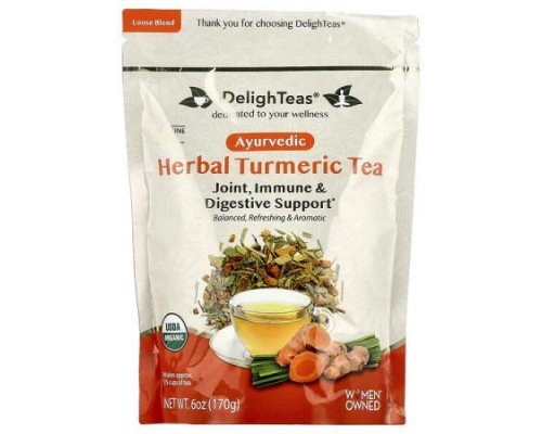 DelighTeas, Ayurvedic Herbal Turmeric Tea, Caffeine Free, 6 oz (170 g)