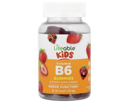 Lifeable, Kids Vitamin B6 Gummies, Strawberry, 50 mg, 60 Gummies