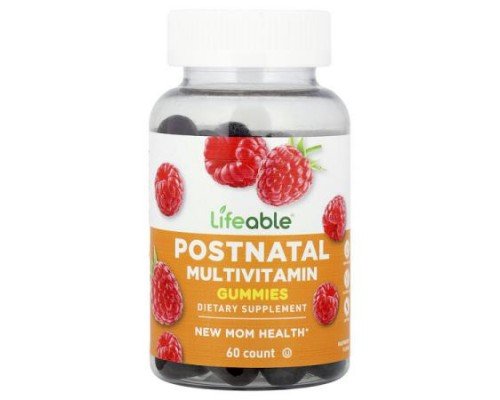 Lifeable, Postnatal Multivitamin Gummies, Raspberry, 60 Gummies