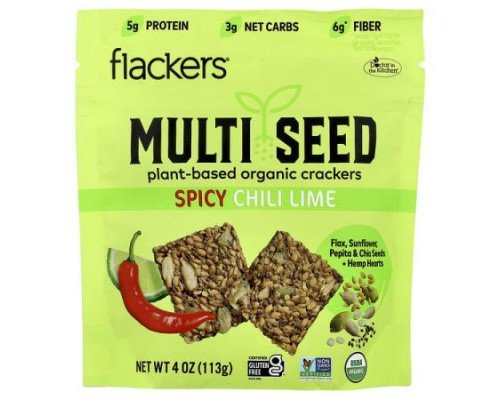 Flackers, Multi Seed, Plant-Based Organic Crackers, Spicy Chili Lime, 4 oz (113 g)