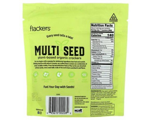 Flackers, Multi Seed, Plant-Based Organic Crackers, Spicy Chili Lime, 4 oz (113 g)