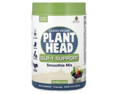Genceutic Naturals, Clean Vegan Plant Head®, GLP-1 Support, Smoothie Mix, Unflavored, 12.5 oz (354.5 g)