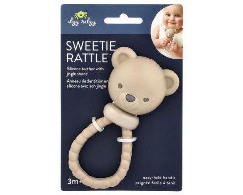itzy ritzy, Sweetie Rattle™, Silicone Teether with Jingle Sound, 3 Months+, Bear, 1 Count