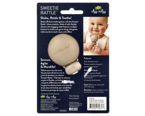itzy ritzy, Sweetie Rattle™, Silicone Teether with Jingle Sound, 3 Months+, Bear, 1 Count