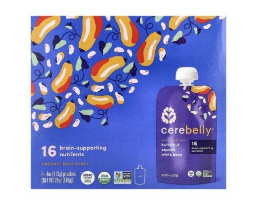 Cerebelly, Organic Baby Puree, Butternut Squash & White Bean, 6 Pouches, 4 oz (113 g) Each