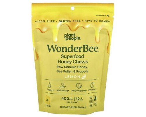 Plant People, WonderBee®, Superfood Honey Chews, Lemon, MGO 400+ , 30 Chews