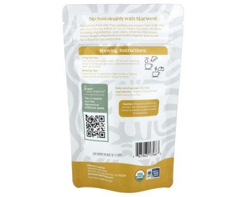 Starwest Botanicals, Organic Chamomile Tea, Caffeine Free, 20 Organic Tea Bags, 1.4 oz (30 g)