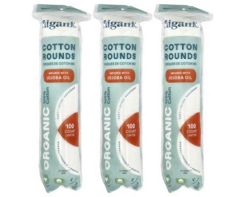 Cliganic, Organic Cotton Rounds Infused With Jojoba Oil , 3 Packs, (100 Cotton Rounds) Each