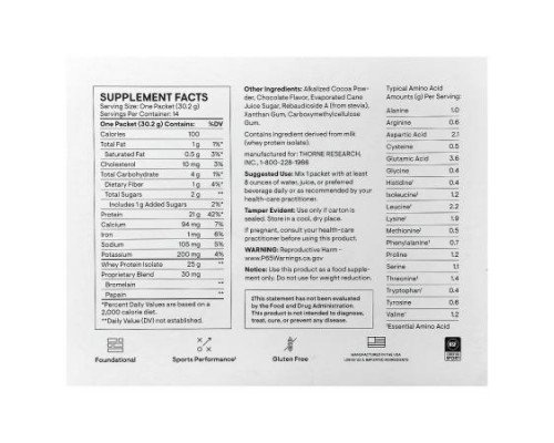 Thorne, Whey Protein Isolate, Chocolate, 14 Packets, 1.06 oz (30.2 g) Each