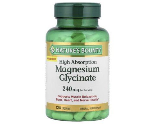Nature's Bounty, Magnesium Glycinate, High Absorption, 120 Capsules (120 mg per Capsule)