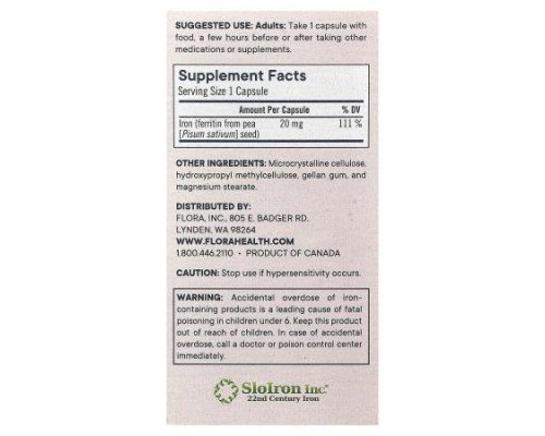 Flora, Ferritin +®, 60 Delayed-Release Vegan Capsules  (20 mg per Capsule)