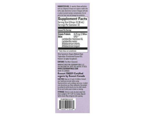 Legendairy Milk, Probiotic Organic Drops, 0+ Months, 0.34 fl oz (10 ml)