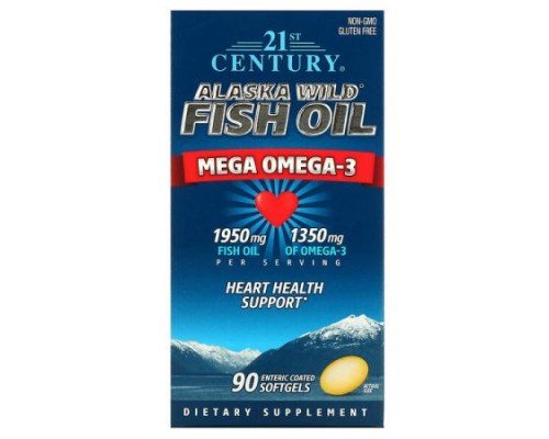 21st Century, Alaska Wild Fish Oil, Mega Omega 3, 90 Enteric Coated Softgels