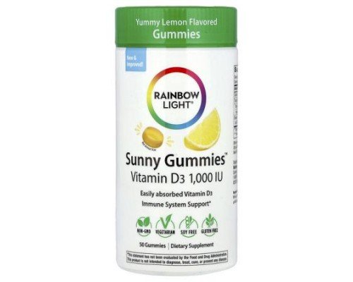 Rainbow Light, Sunny Gummies™, Vitamin D3, Yummy Lemon, 25 mcg (1,000 IU), 50 Gummies