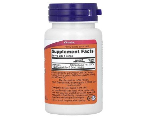 NOW Foods, Vitamin D-3, High Potency, 2,000 IU, 240 Softgels
