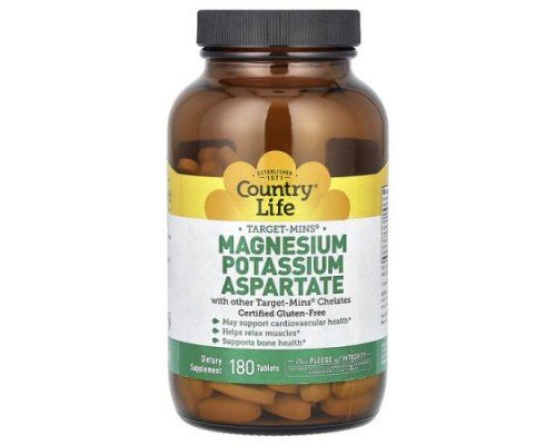 Country Life, Target-Mins, Magnesium Potassium Aspartate, 180 Tablets