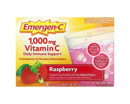 Emergen-C, Vitamin C, Raspberry, 1,000 mg, 30 Packets, 0.32 oz (9.1 g) Each
